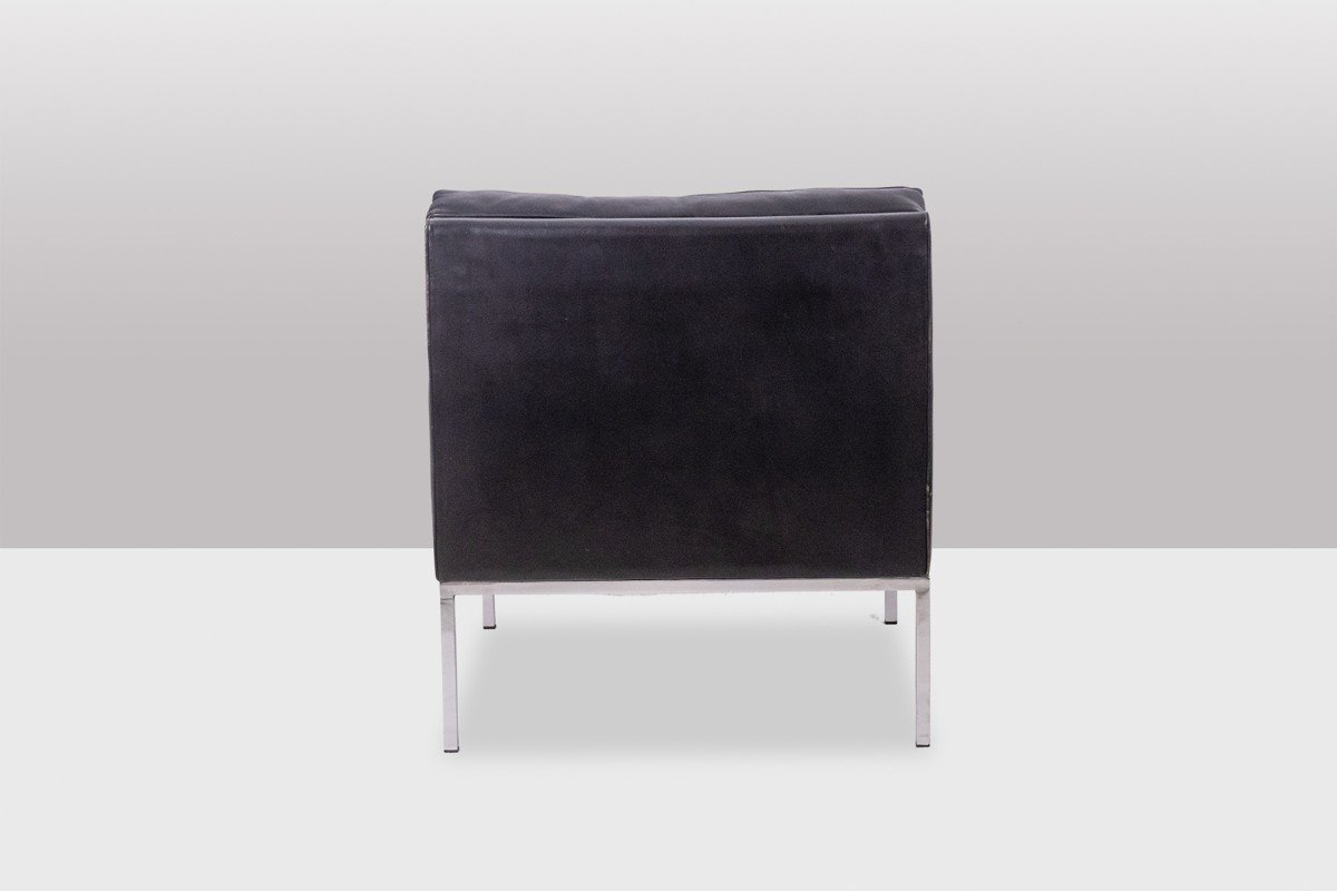 Paire De Fauteuils En Cuir Noir Et Métal Chromé. Années 1970. Ls61441453j-photo-1