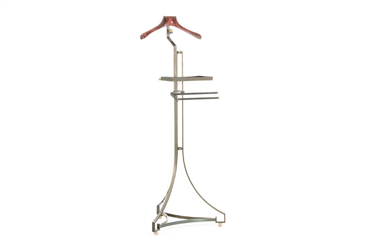 Valet In Brass, Steel And Leather. Contemporary Work. Ls5955