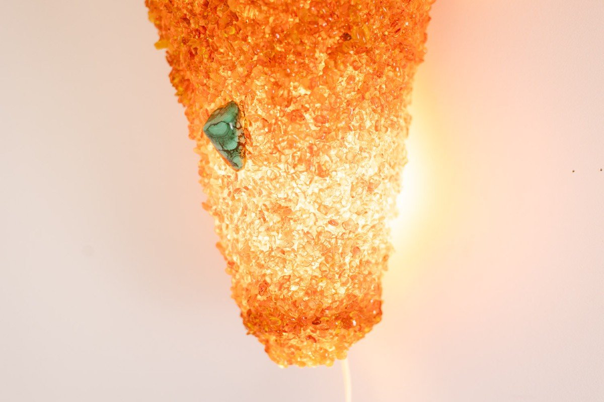 Pair Of Amber And Malachite Sconces. Contemporary Work. Ls60052086g-photo-1