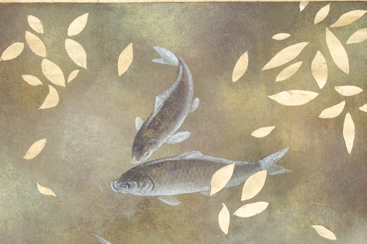 Toile Peinte Représentant Des Carpes. Travail Contemporain. Ls6028675a-photo-3
