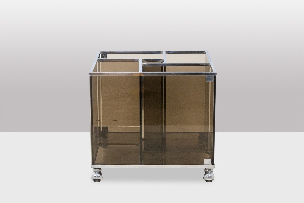 Maison Jansen. Furniture For Vinyls In Smoked Glass. 1970s. Ls6191308p-photo-2
