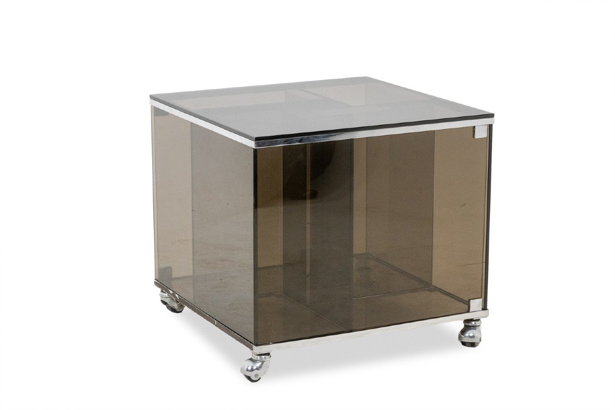 Maison Jansen. Furniture For Vinyls In Smoked Glass. 1970s. Ls6191308p-photo-3