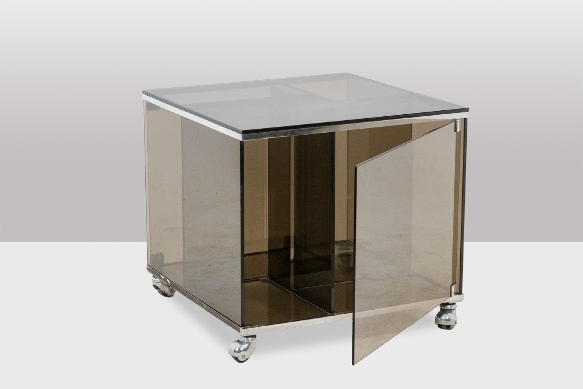 Maison Jansen. Furniture For Vinyls In Smoked Glass. 1970s. Ls6191308p-photo-4