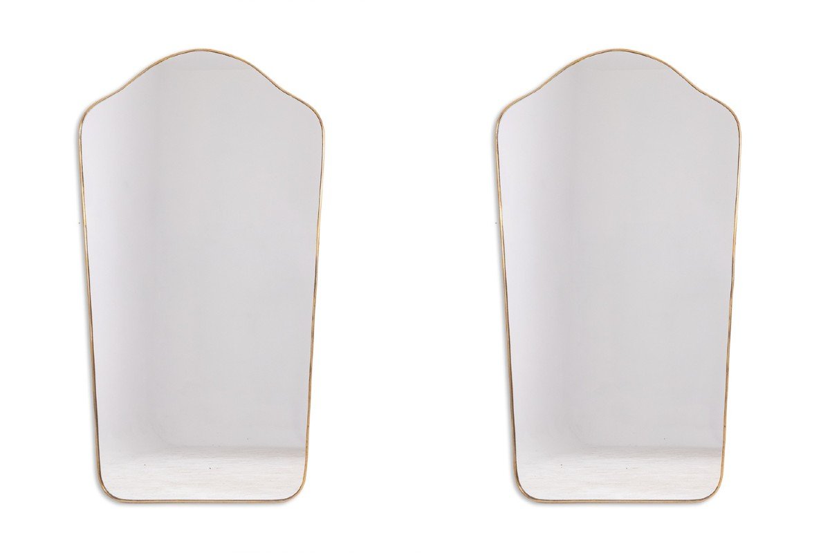 Pair Of “chapeau De Gendarme” Shaped Mirrors. 1970s. Ls62581108/2l