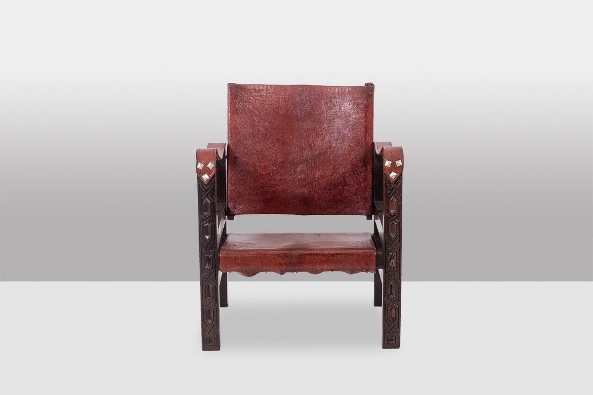 “safari” Armchair In Wood And Cognac Leather. 1960s/70s. Ls6311309m-photo-2