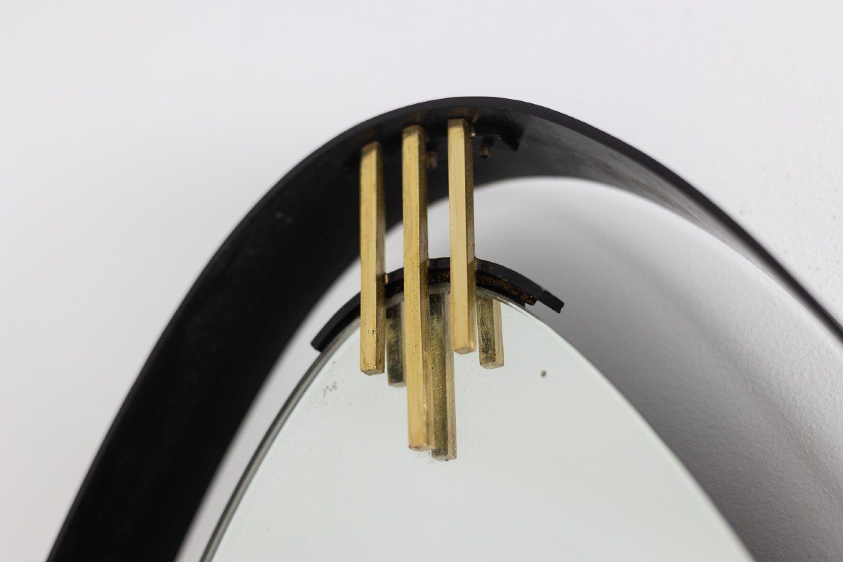 Mirror In Lacquered And Patinated Brass, Ovoid In Shape. 1950s/60s. Ls6351736m-photo-4