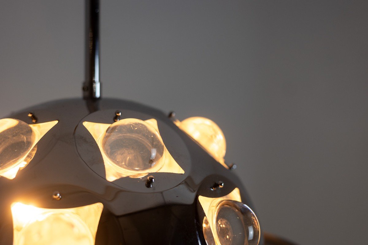 Oscar Torlasco. “satellite” Chandelier In Chrome Metal. 1970s. Ls6354918g-photo-4