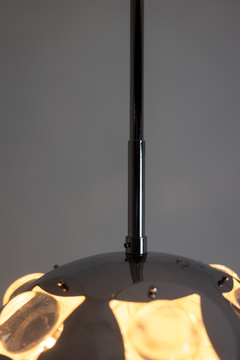 Oscar Torlasco. “satellite” Chandelier In Chrome Metal. 1970s. Ls6354918g-photo-2
