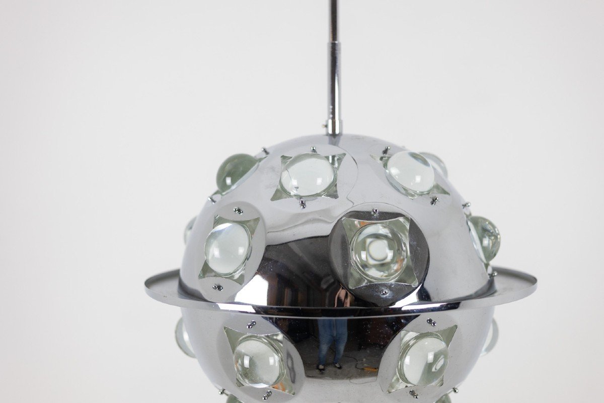 Oscar Torlasco. “satellite” Chandelier In Chrome Metal. 1970s. Ls6354918g-photo-3
