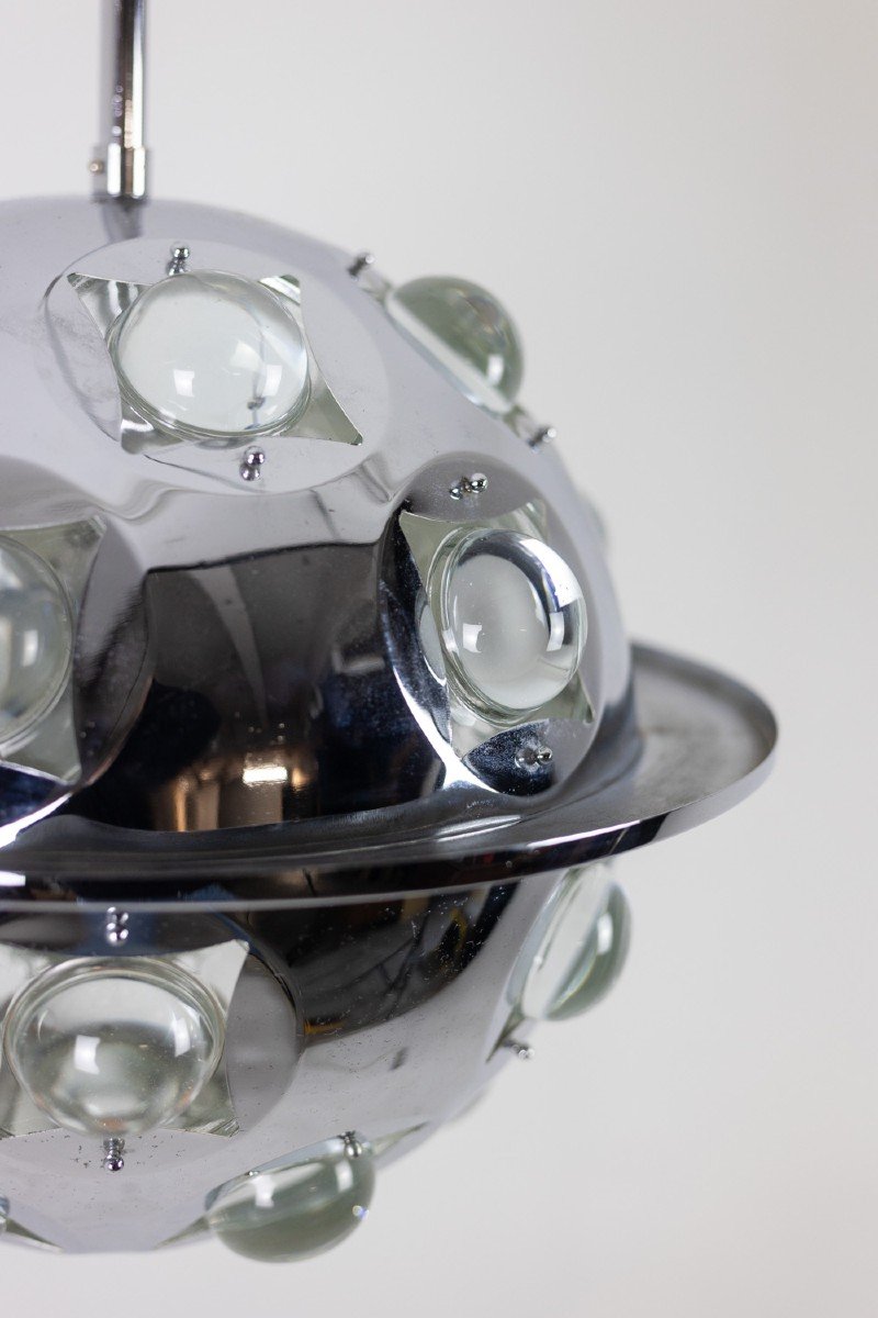 Oscar Torlasco. “satellite” Chandelier In Chrome Metal. 1970s. Ls6354918g-photo-4