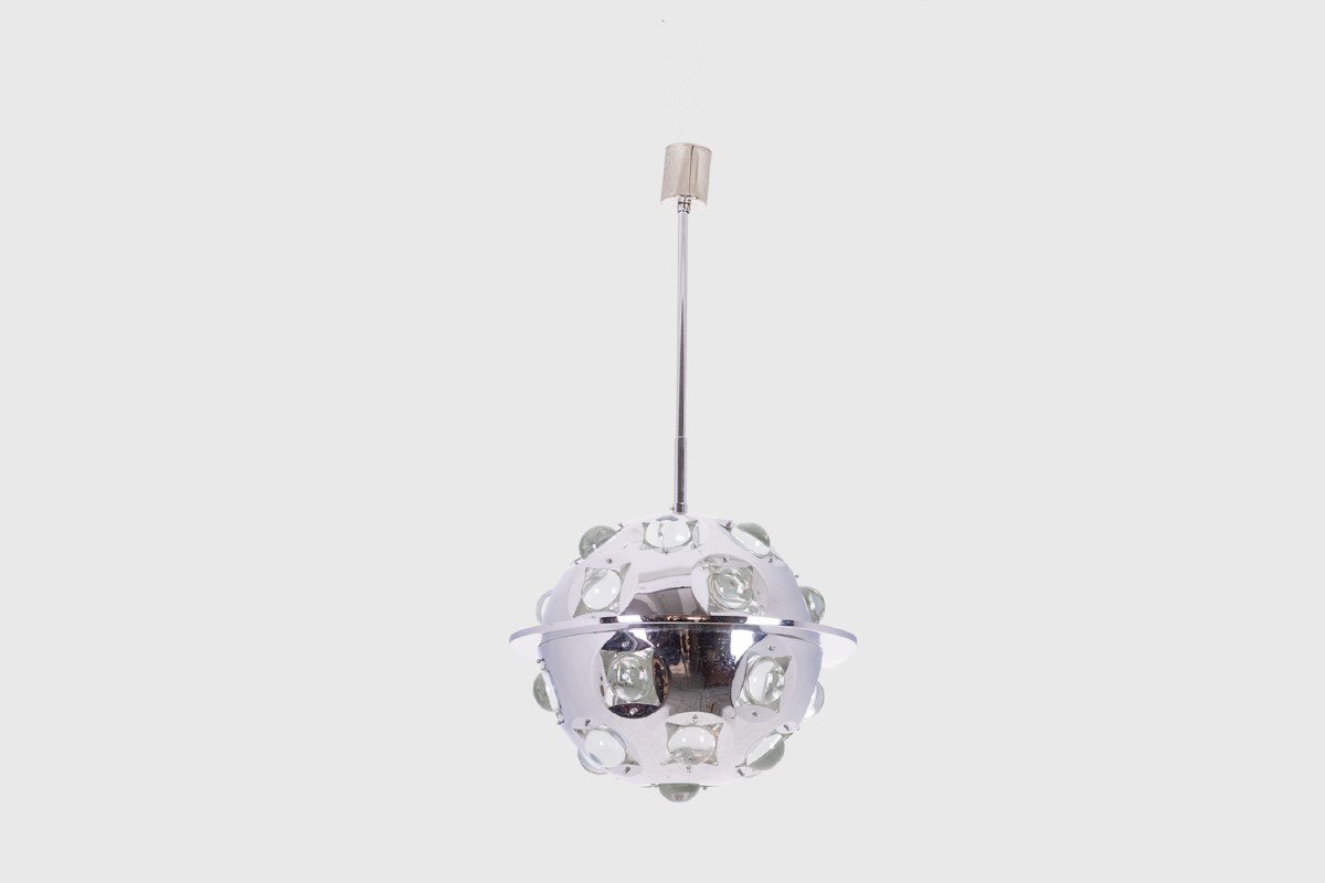 Oscar Torlasco. “satellite” Chandelier In Chrome Metal. 1970s. Ls6354918g