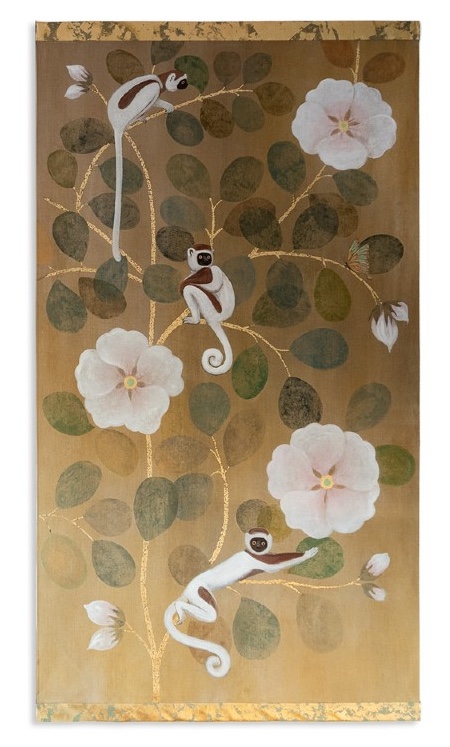 Toile Peinte Représentant Des Lémuriens. Travail Contemporain. Ls6437b1089p