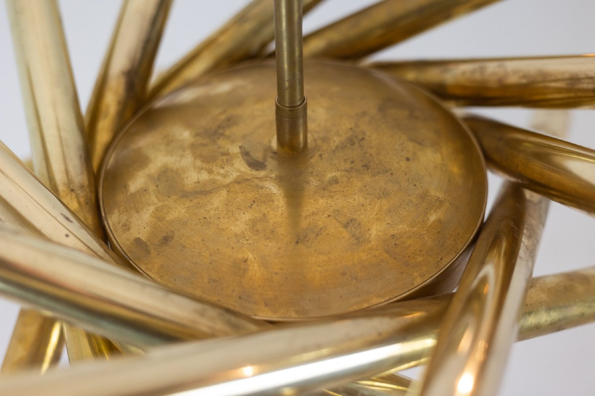 Pair Of Matte Gilded Brass Chandeliers. Italian Work From The 1970s. Ls64241951/2d-photo-4
