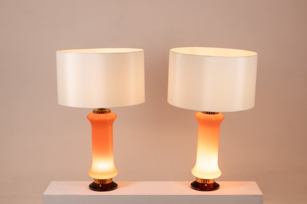 Paire De Lampes En Verre Orange. Années 1970. Ls6353387a-photo-3