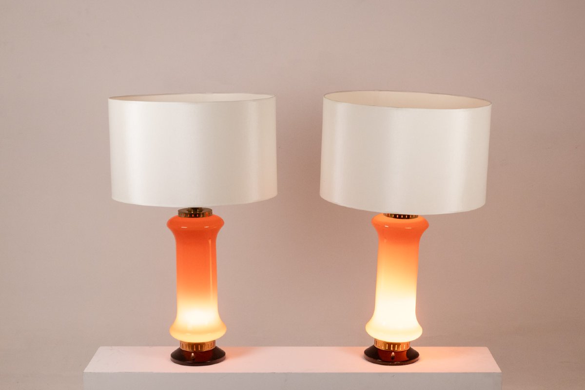 Paire De Lampes En Verre Orange. Années 1970. Ls6353387a-photo-4