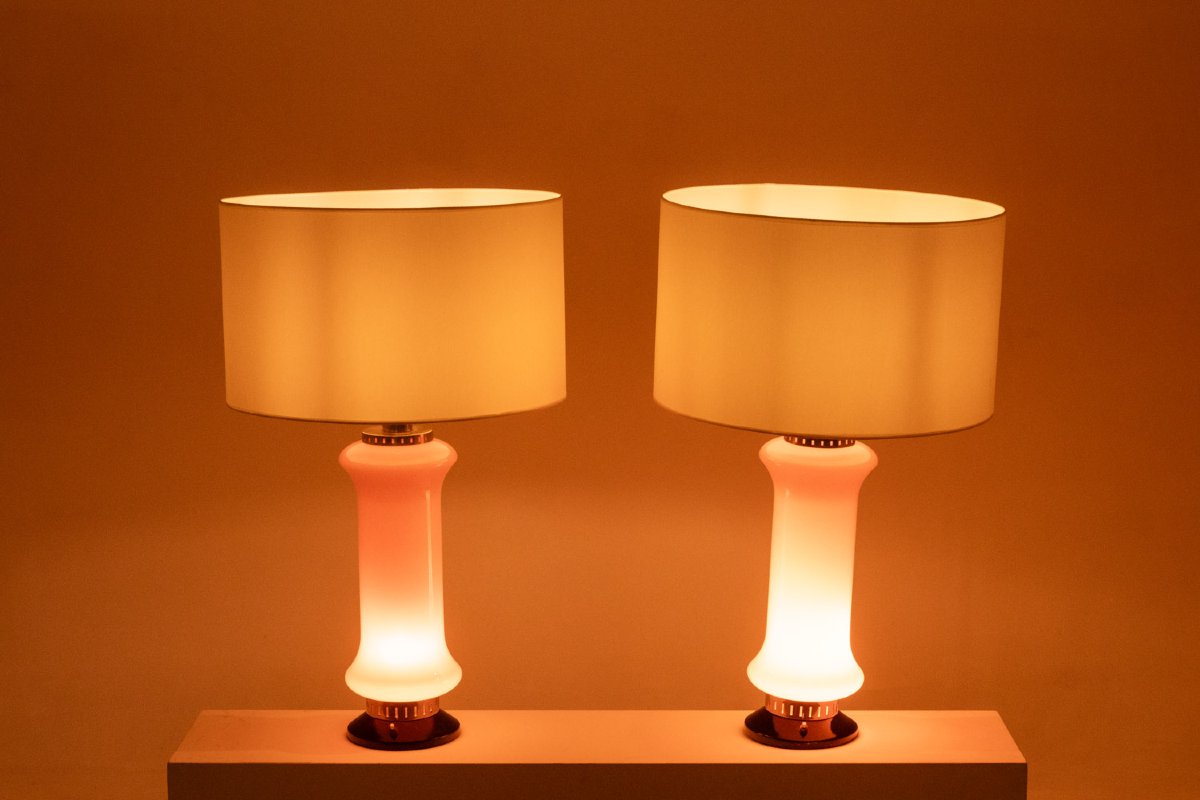 Paire De Lampes En Verre Orange. Années 1970. Ls6353387a-photo-1
