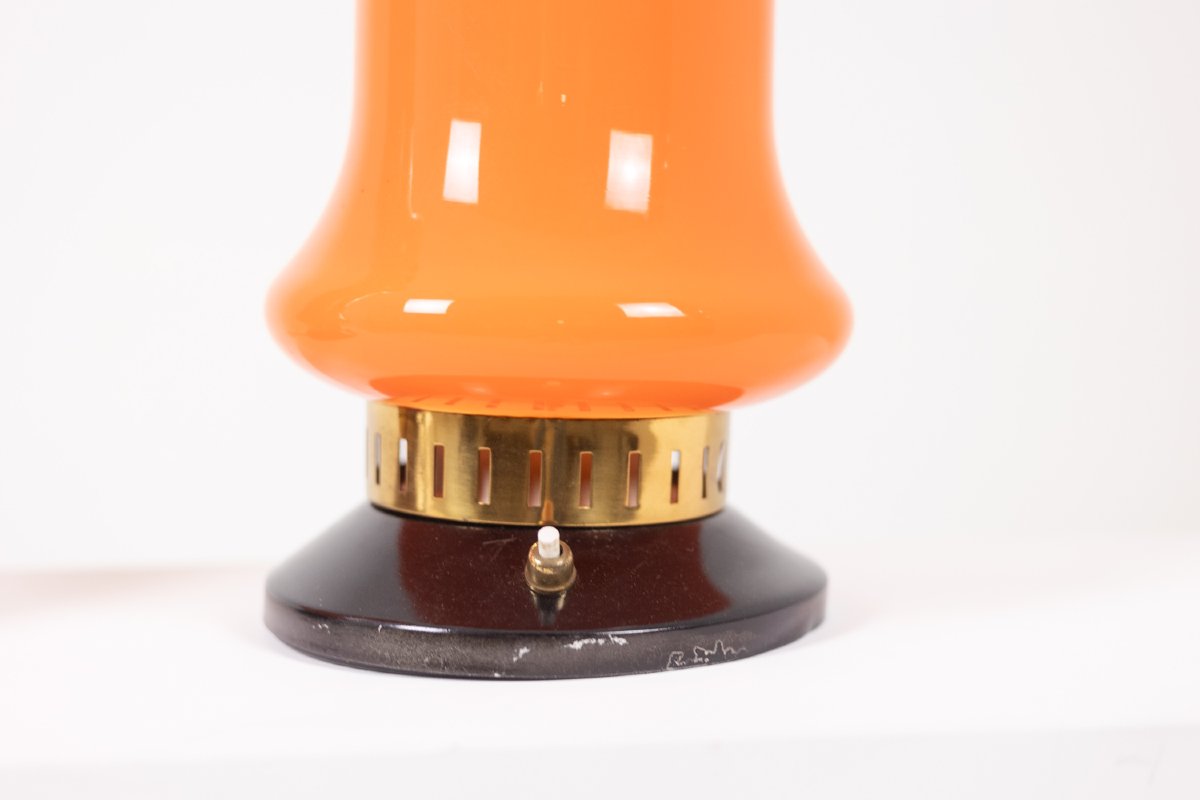 Paire De Lampes En Verre Orange. Années 1970. Ls6353387a-photo-4