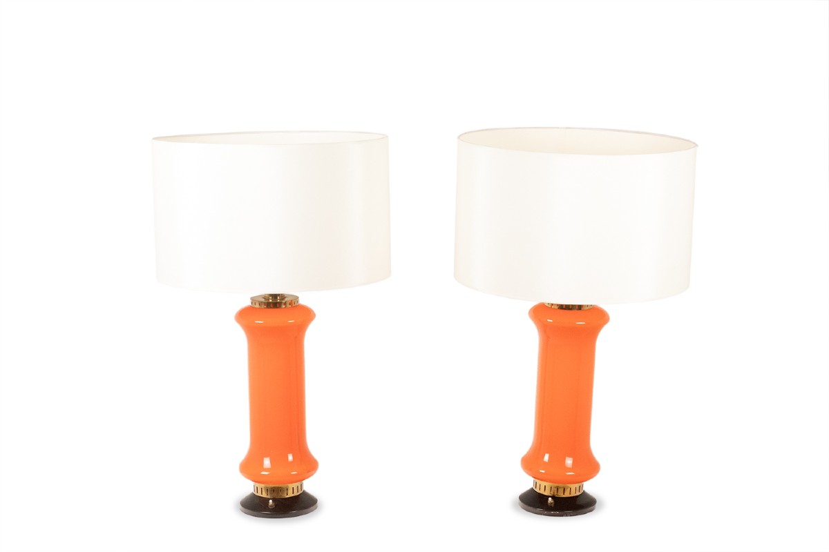 Paire De Lampes En Verre Orange. Années 1970. Ls6353387a
