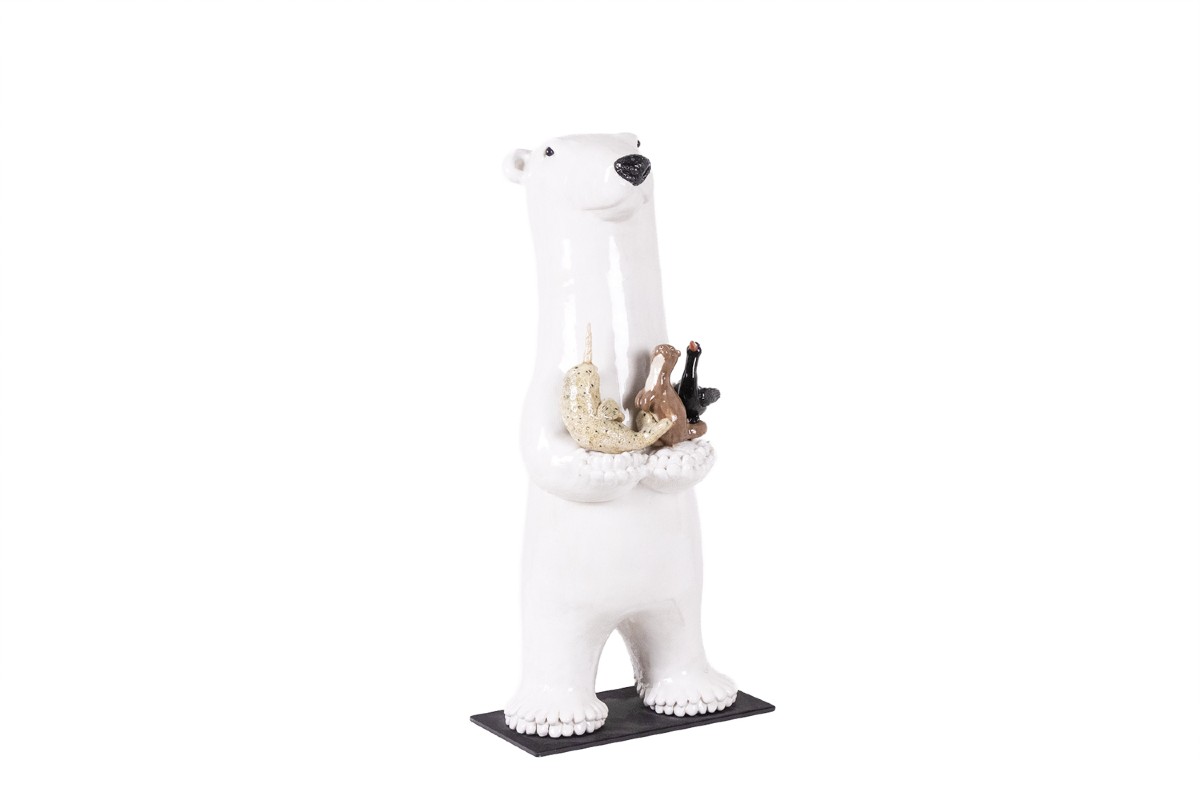 Valérie Courtet. Bear Presenting 3 Animals. Contemporary.  Ls64211605m