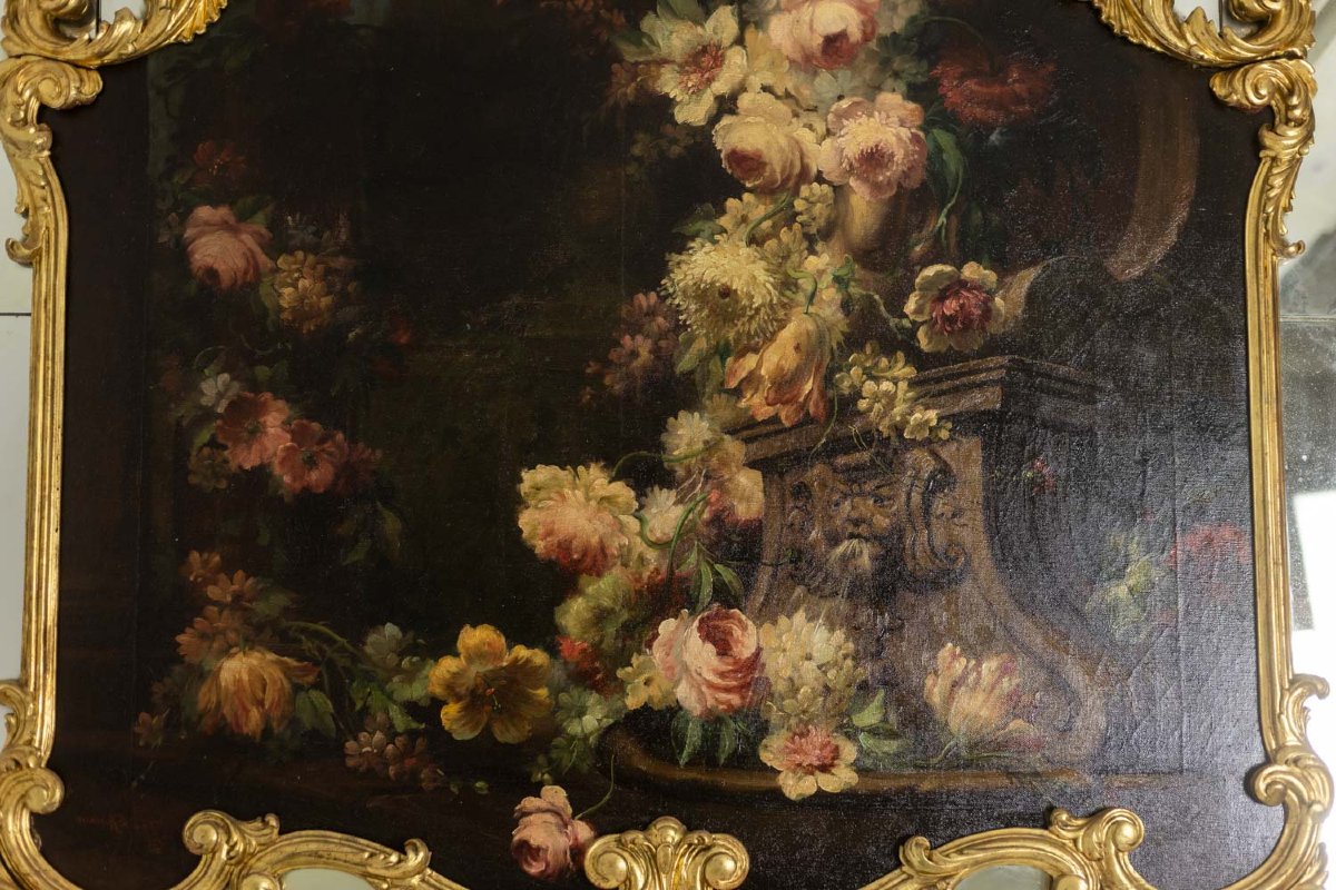 Grand trumeau, ou miroir à parcloses, de style Louis XV. Années 1950. LS54942157U-photo-3