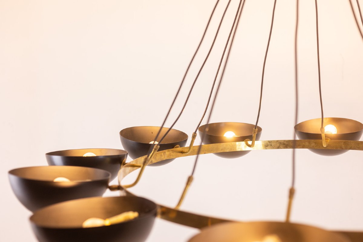 Contemporary 10-light Chandelier Or Pendant Light, Brass And Black Lacquer Ls 64521208u-photo-3