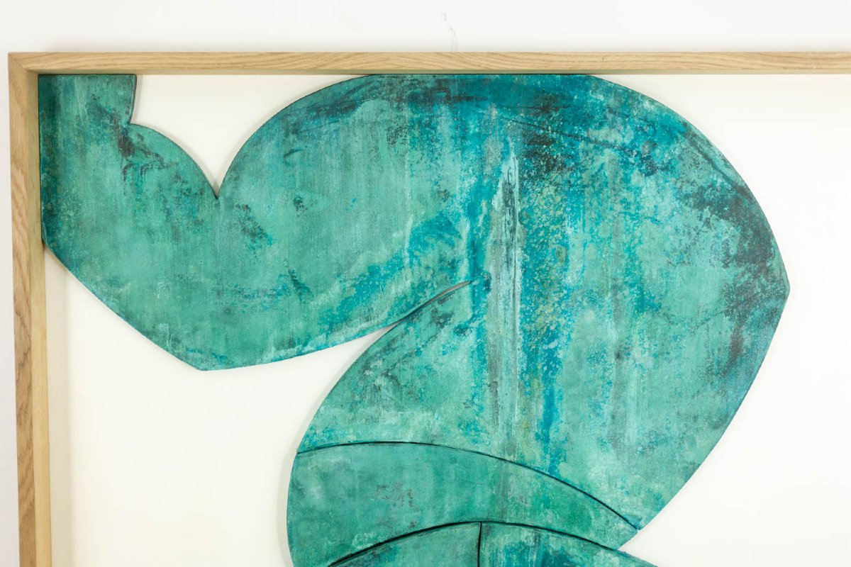 « Les Jumeaux », bas-relief encadré de chêne en bois et cuivre patiné. LS64863009P-photo-4