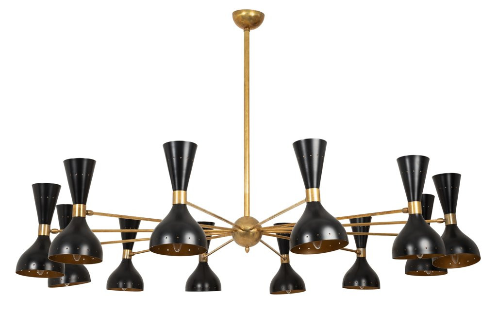 Lustre diabolo en laiton patiné et laqué noir. Contemporain. LS64531920-photo-3