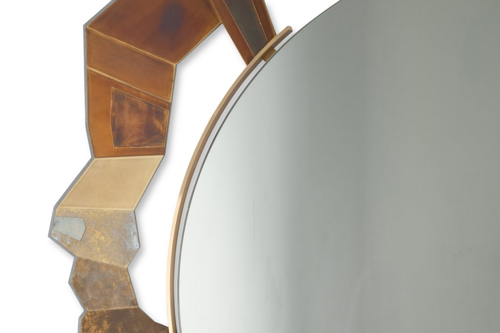 Miroir en bronze et laiton oxydé de forme déstructurée. Contemporain. LS65313002M-photo-4