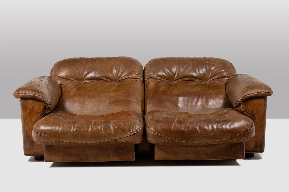 Maison De Sede. Two-seater Buffalo Leather Sofa. 1970s. Ls5246509c-photo-3