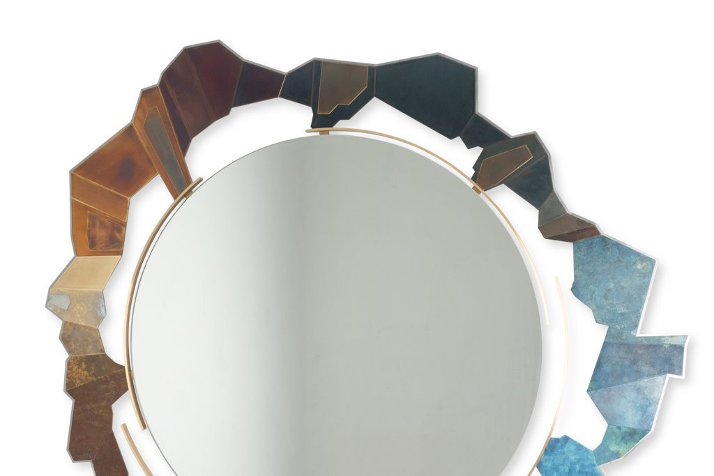 Miroir en bronze et laiton oxydé de forme déstructurée. Contemporain. LS65313002M-photo-4