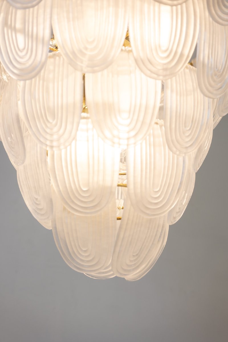 Translucent White Murano Glass Chandelier. Italy, Contemporary Work. Ls64641401-photo-1