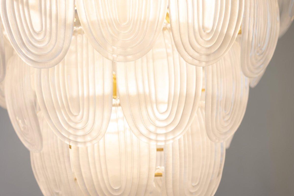 Translucent White Murano Glass Chandelier. Italy, Contemporary Work. Ls64641401-photo-2