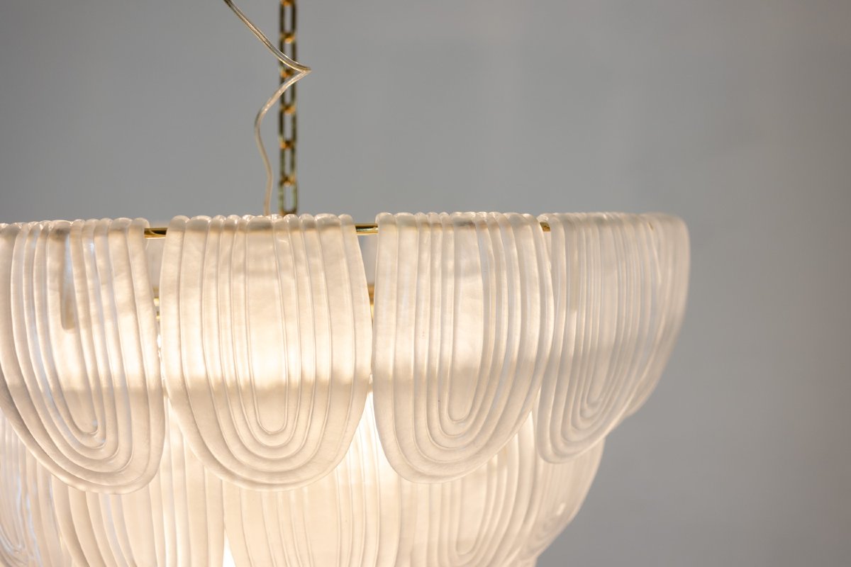 Translucent White Murano Glass Chandelier. Italy, Contemporary Work. Ls64641401-photo-3