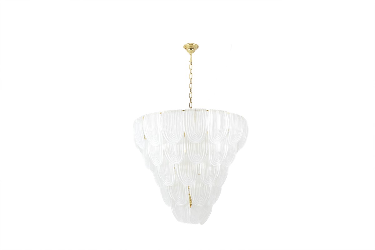 Translucent White Murano Glass Chandelier. Italy, Contemporary Work. Ls64641401