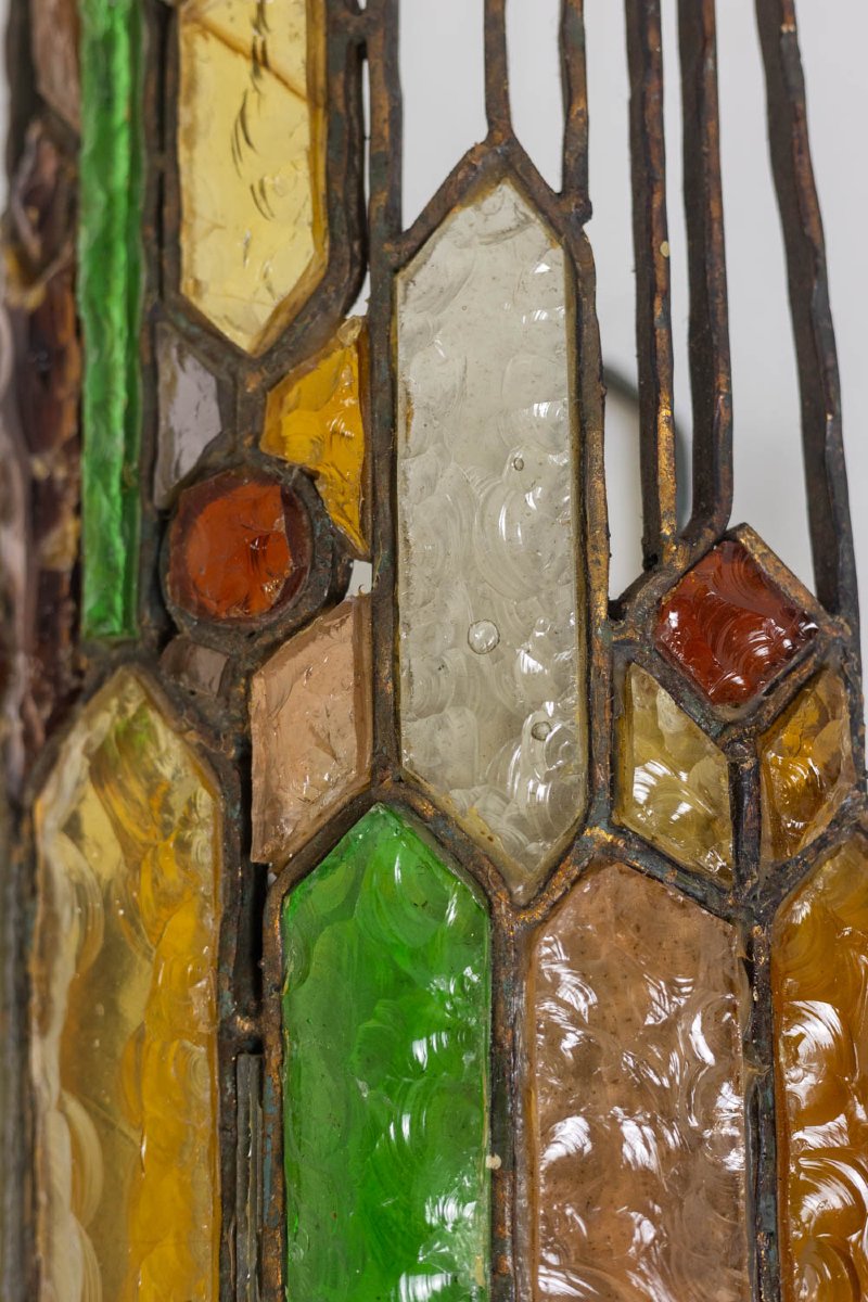 Applique en fer forgé et en verre coloré. Années 1960. LS6480709M-photo-2