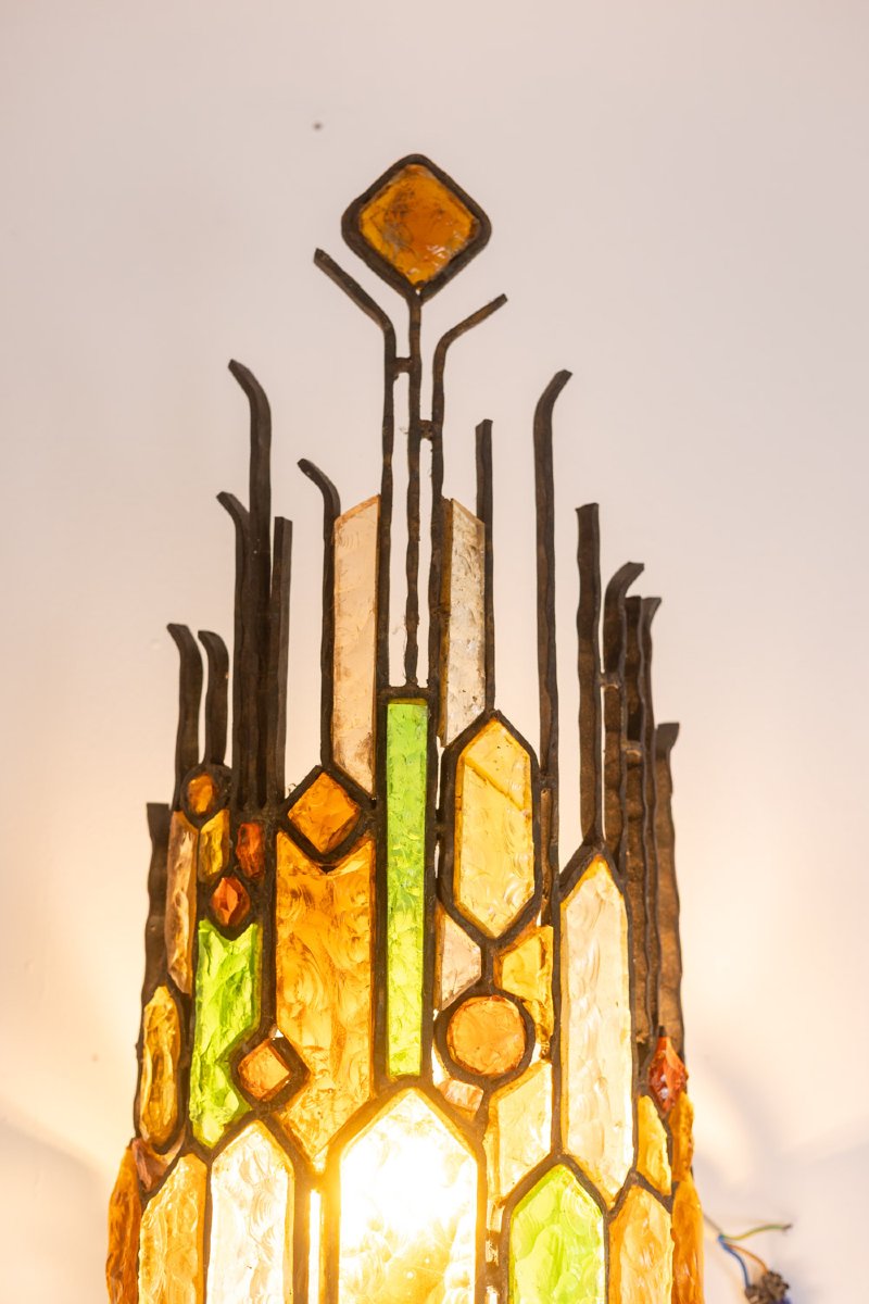 Applique en fer forgé et en verre coloré. Années 1960. LS6480709M-photo-7