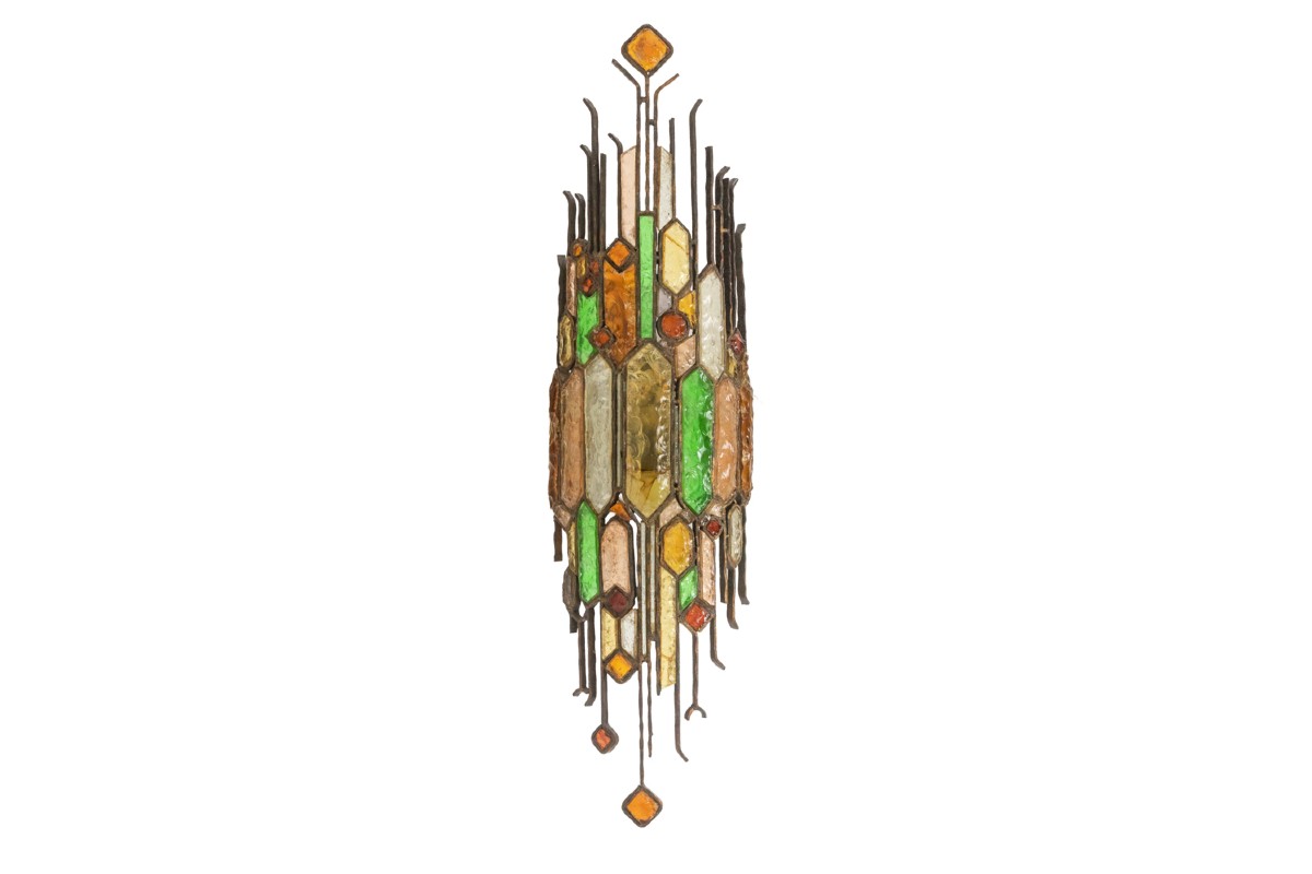 Applique en fer forgé et en verre coloré. Années 1960. LS6480709M