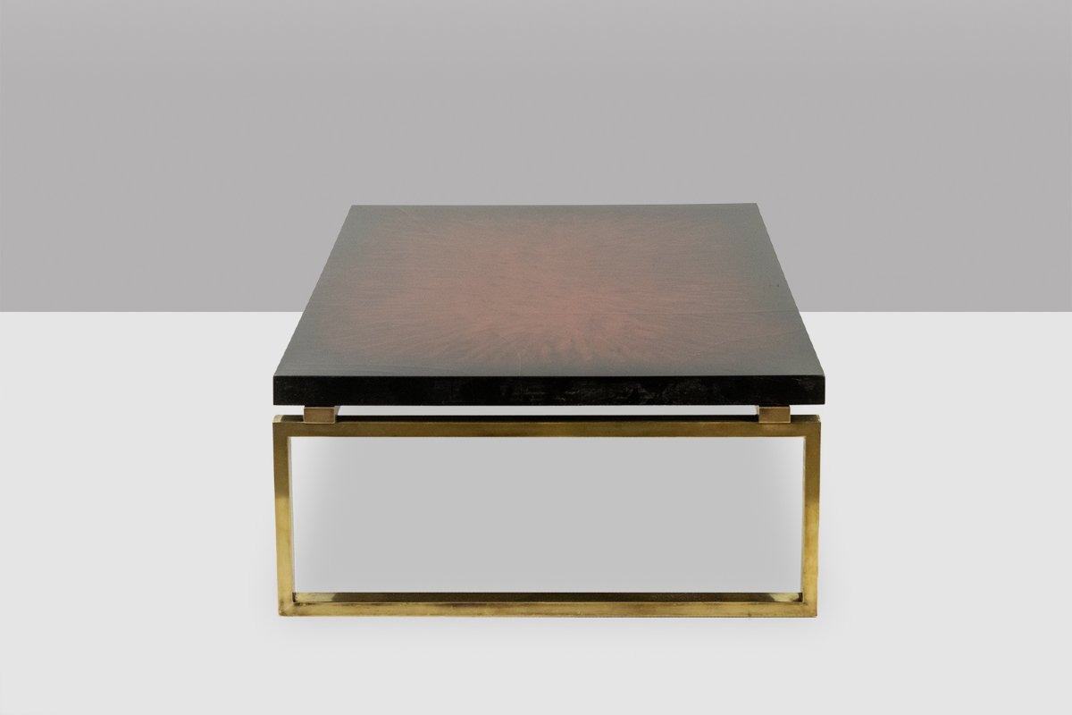 Maison Charles. Table basse en bronze et plateau laqué. Années 1970. LS6552634-photo-2
