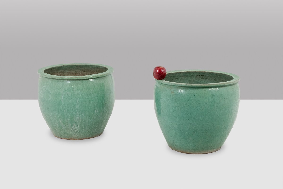Pair Of Large Glazed Terracotta Planters. 1950s. Ls6557309p-photo-2