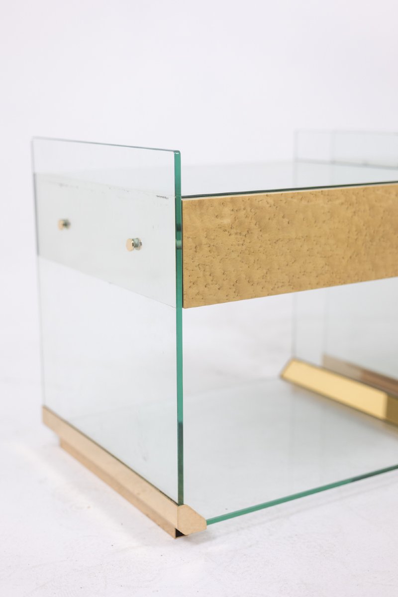 Pair Of Bedside Tables Or Sofa Ends In Brass, Glass And Mirror. 70's Ls6566387u-photo-4