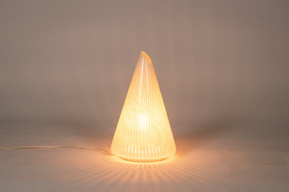 Lampe conique en verre de Murano à motifs rayés blancs.  Années 70. LS6573256K-photo-2