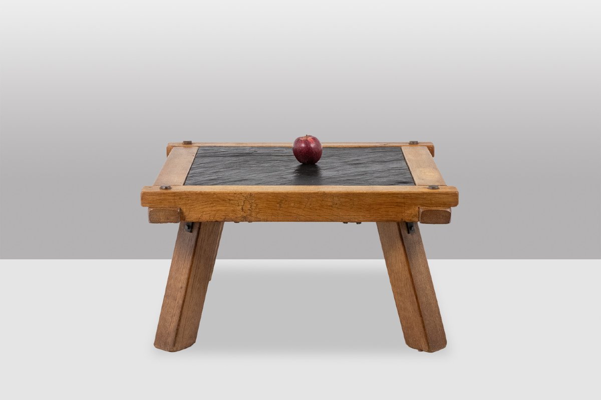 Pair Of Brutalist Coffee Tables In Oak And Slate. Circa 1960. Ls66021256/2p-photo-2