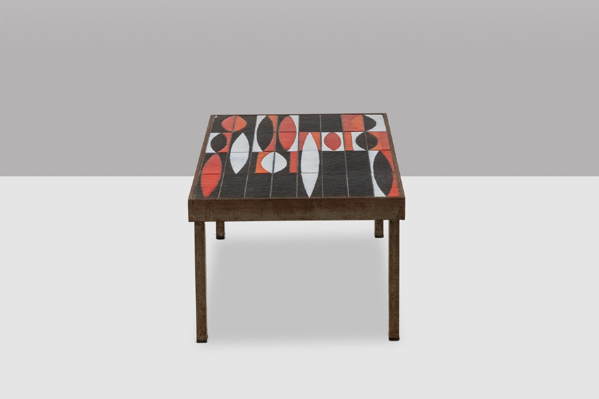 Capron. 'navette' Coffee Table In Black And Red Glazed Stoneware. 1960s. Ls66291834-photo-2