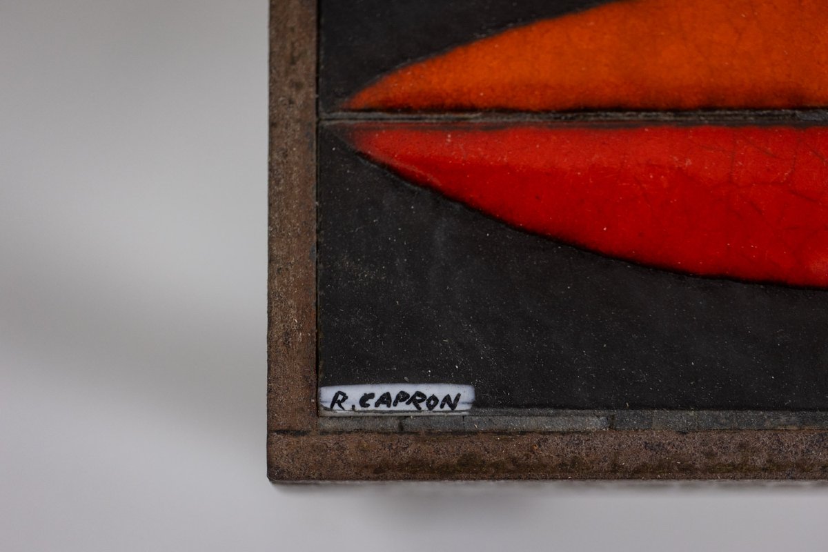 Capron. 'navette' Coffee Table In Black And Red Glazed Stoneware. 1960s. Ls66291834-photo-1