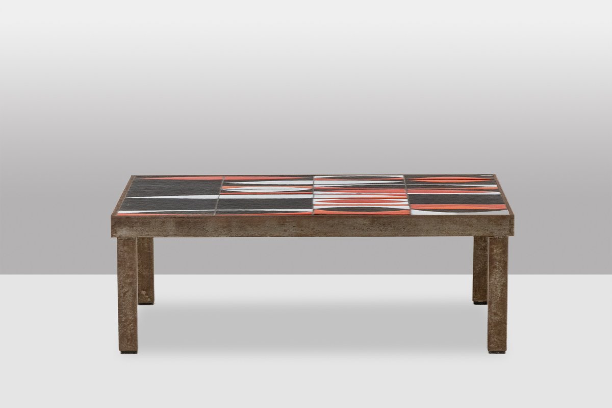 Capron. 'navette' Coffee Table In Black And Red Glazed Stoneware. 1960s. Ls66291834-photo-2