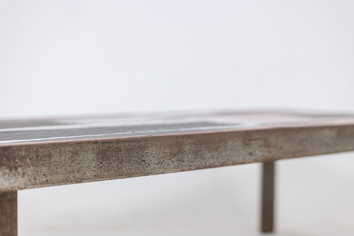 Capron. 'navette' Coffee Table In Black And Red Glazed Stoneware. 1960s. Ls66291834-photo-3
