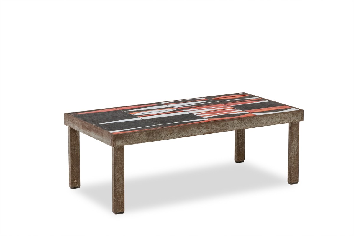Capron. 'navette' Coffee Table In Black And Red Glazed Stoneware. 1960s. Ls66291834