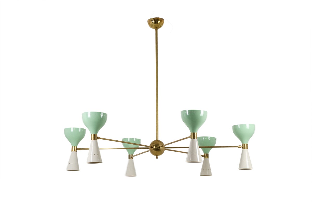 Lustre rayonnant de forme diabolo à 12 lumières. Contemporain. LS65891156T