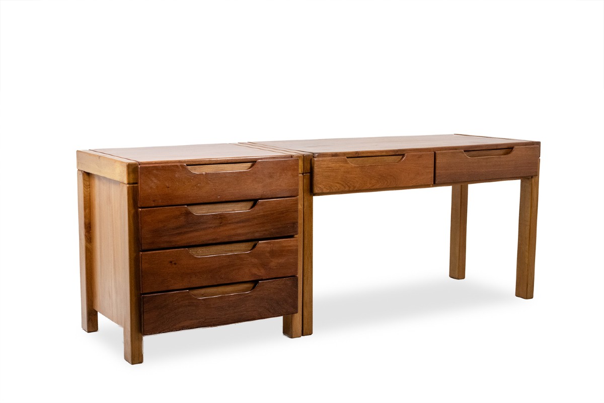 Flat Desk With Elm Wood Base, 6 Drawers On The Front. 1970s Ls65081357