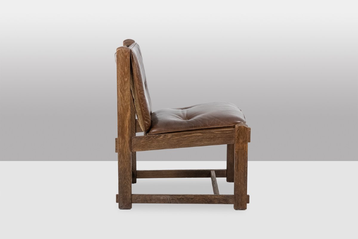 Pair Of Oak Fireside Chairs, Upholstered In Leather, 1960s Ls6554476y-photo-3